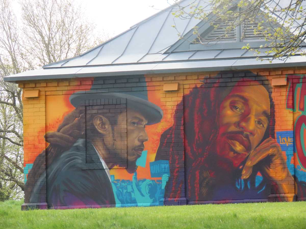 Benjamin Zephaniah mural at the Sons of Rest building in Handsworth Park